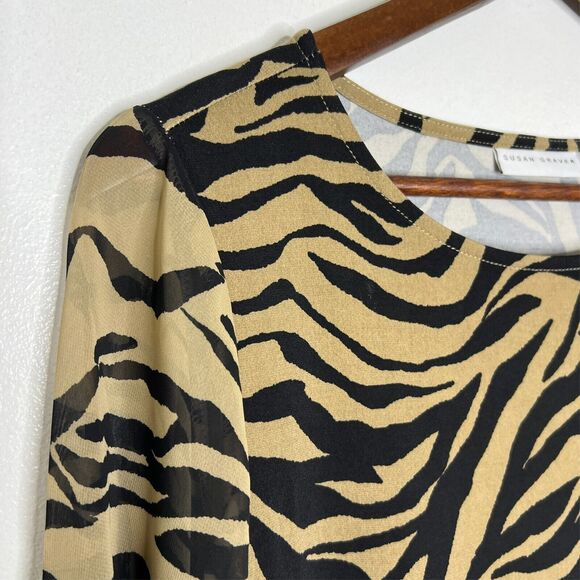 Susan Graver Women’s Top Small Animal Print Zebra Tunic Stretch Lightweight - Picture 2 of 8